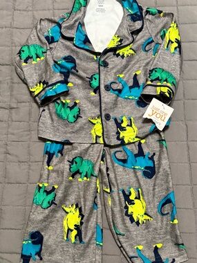 Carter's Pajama‎ Set 18M Gray Dinosaur Animal Print Button